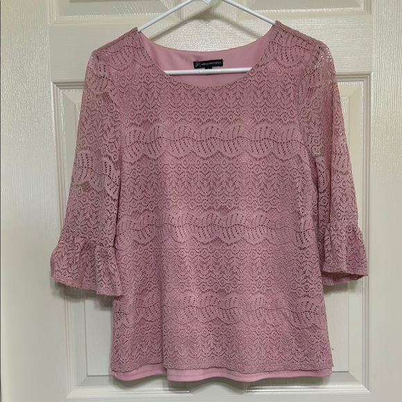 Adrianna Papell Tops - Adrianna Papell Blush Pink Top with 3/4 Sleeves, lace overlay, lined bodice